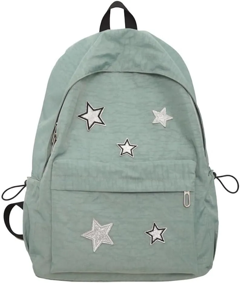 Cute Y2K Aesthetic Backpack Stars Pattern Preppy Backpack Laptop Backpack Back to College Supplies (Sage Green,One Size)