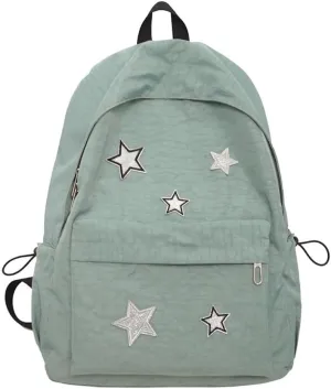 Cute Y2K Aesthetic Backpack Stars Pattern Preppy Backpack Laptop Backpack Back to College Supplies (Sage Green,One Size)