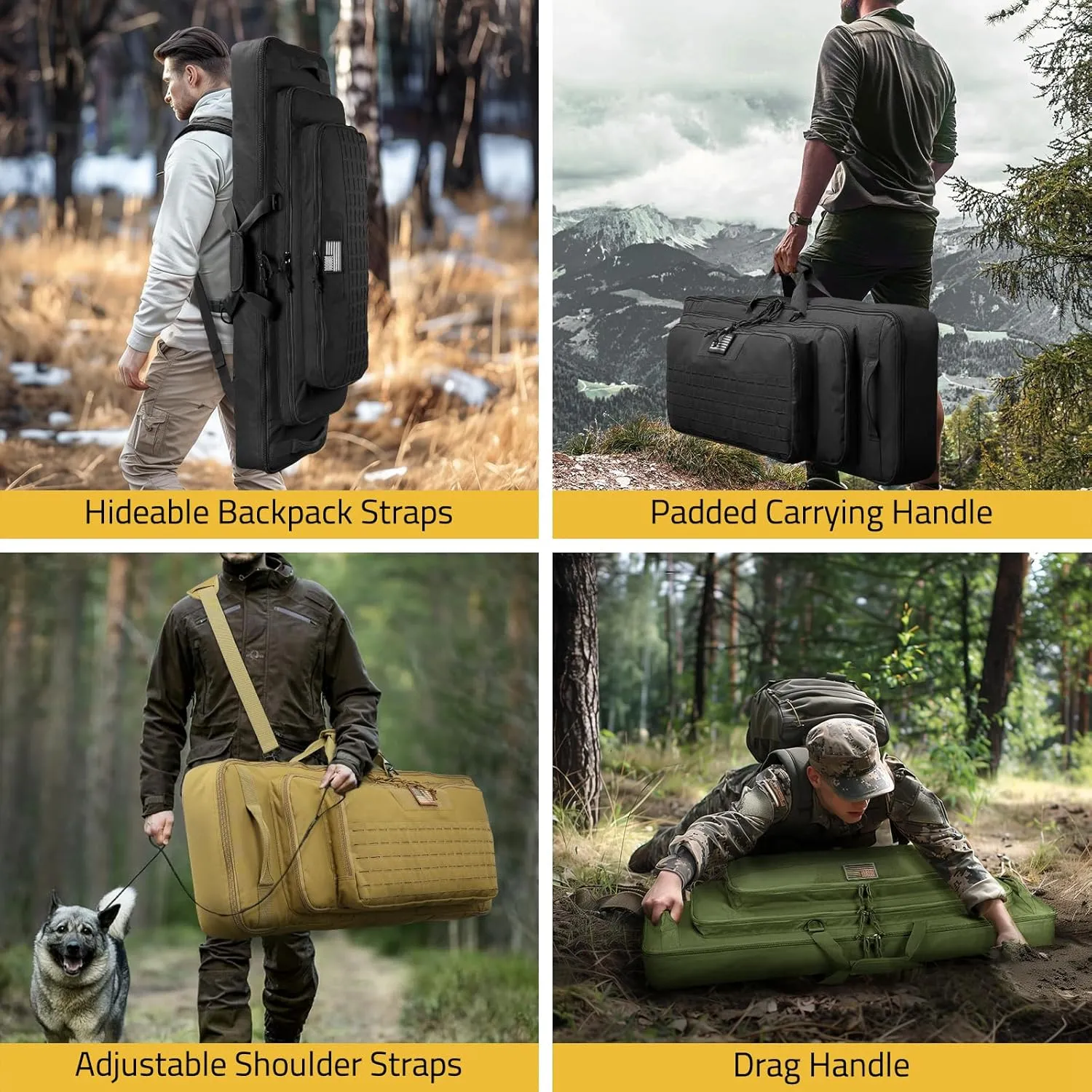 CVLIFE 36" 42" 46'' Soft Rifle Case Triple Layered Double Rifle Bag, Oversized Tactical Long Gun Bag with Lockable Zipper and Backpack Strap, Rifle Backpack Gun Case for Outdoor Hunting Shooting Range