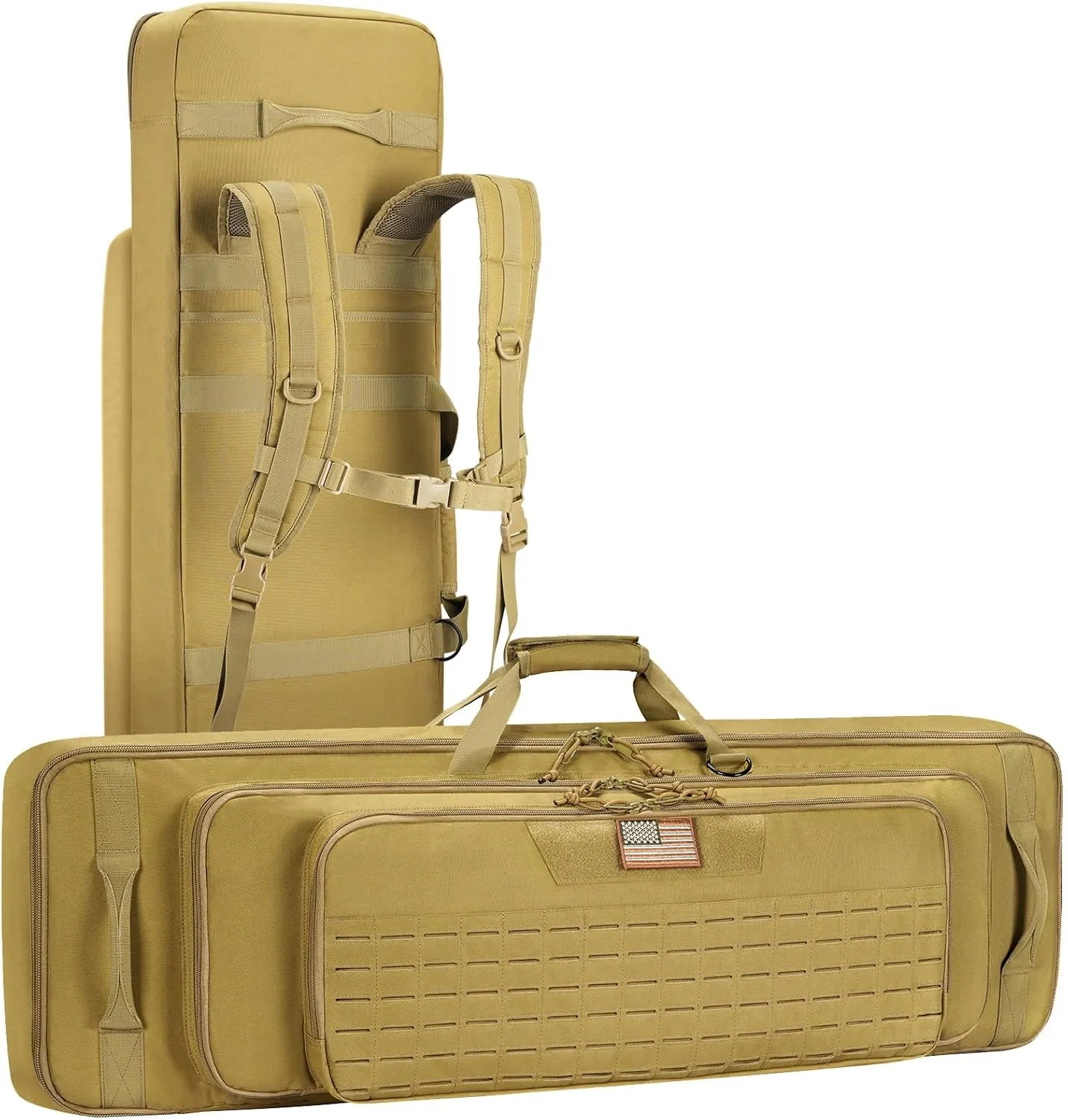 CVLIFE 36" 42" 46'' Soft Rifle Case Triple Layered Double Rifle Bag, Oversized Tactical Long Gun Bag with Lockable Zipper and Backpack Strap, Rifle Backpack Gun Case for Outdoor Hunting Shooting Range