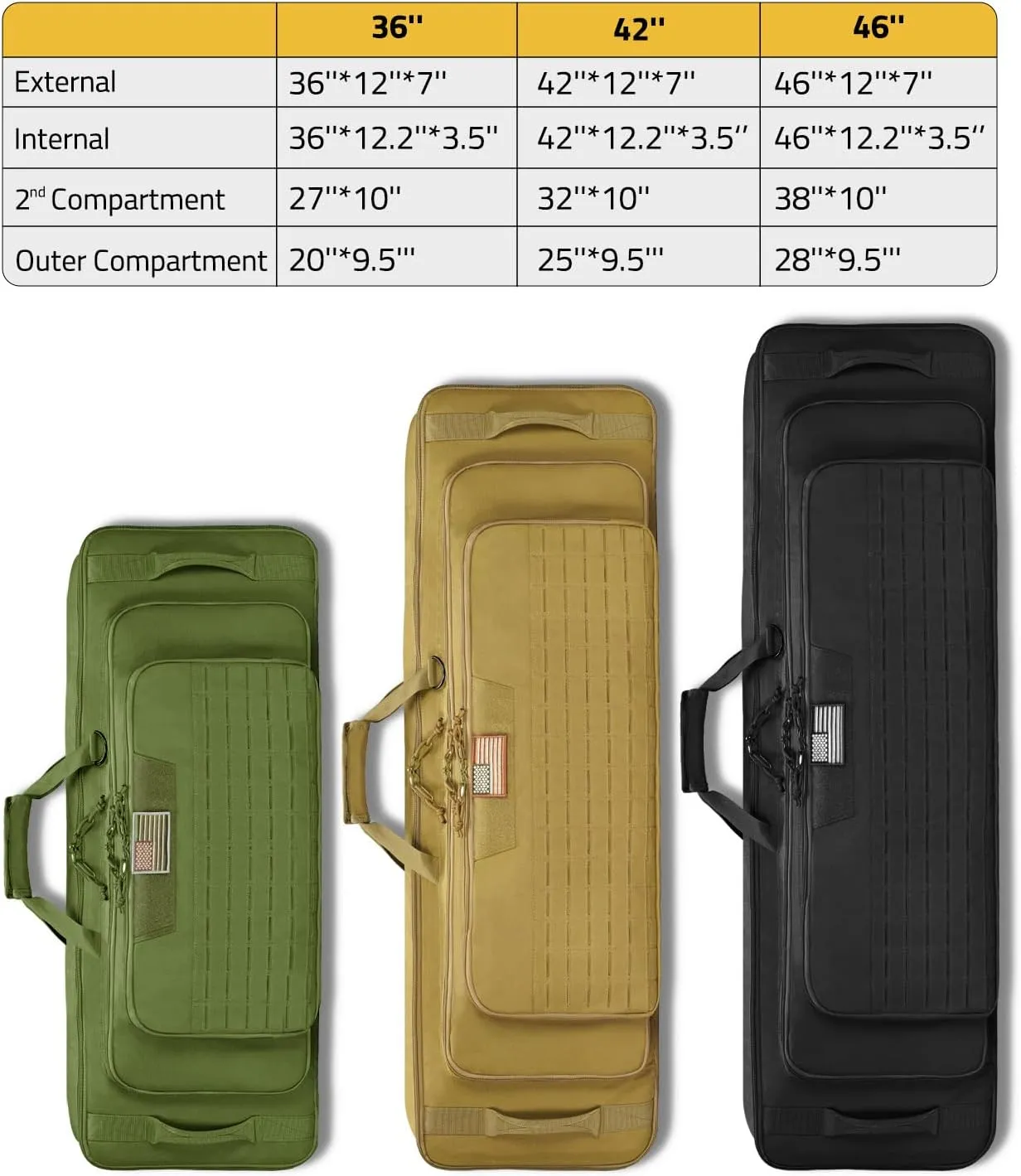 CVLIFE 36" 42" 46'' Soft Rifle Case Triple Layered Double Rifle Bag, Oversized Tactical Long Gun Bag with Lockable Zipper and Backpack Strap, Rifle Backpack Gun Case for Outdoor Hunting Shooting Range