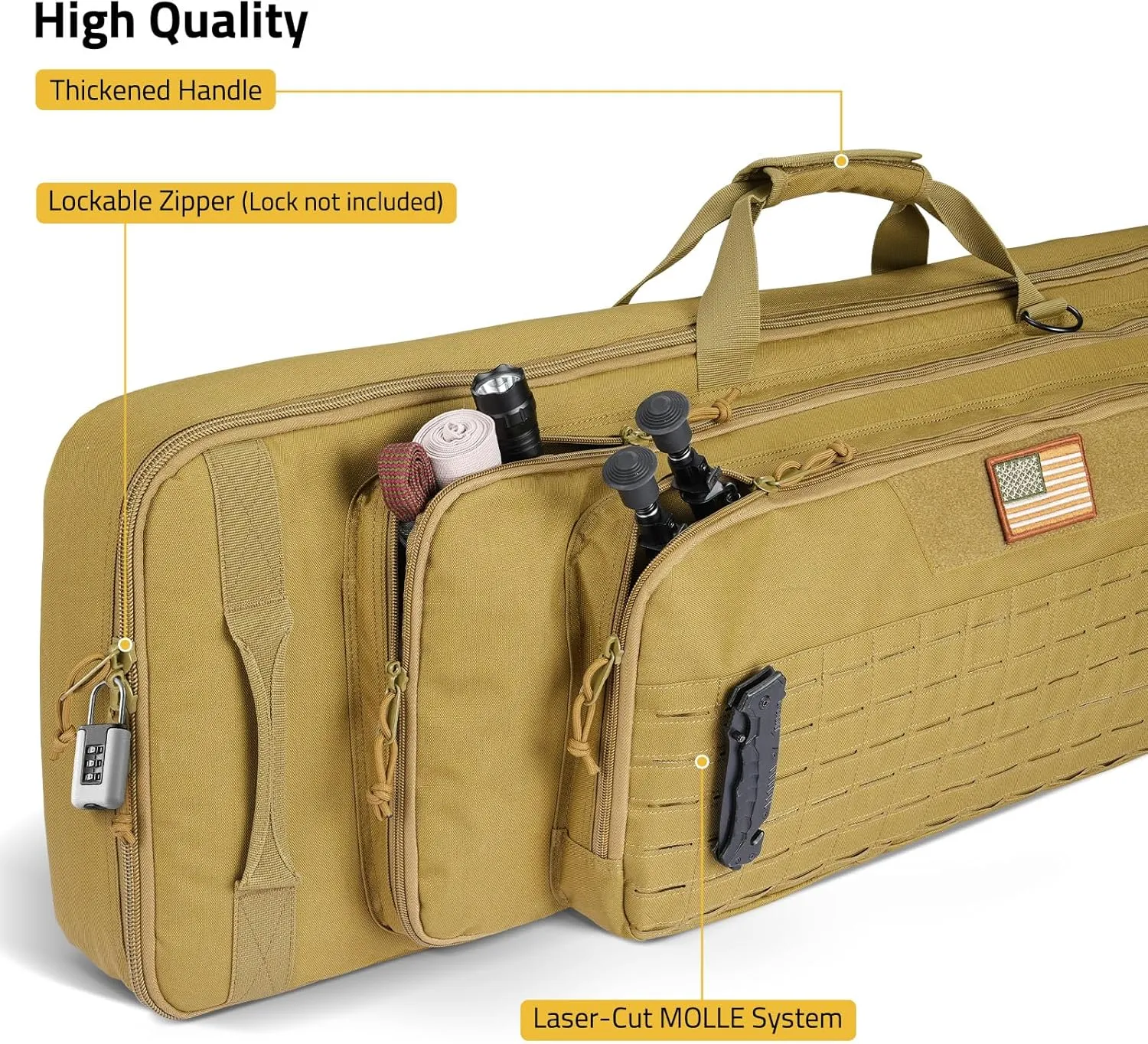 CVLIFE 36" 42" 46'' Soft Rifle Case Triple Layered Double Rifle Bag, Oversized Tactical Long Gun Bag with Lockable Zipper and Backpack Strap, Rifle Backpack Gun Case for Outdoor Hunting Shooting Range