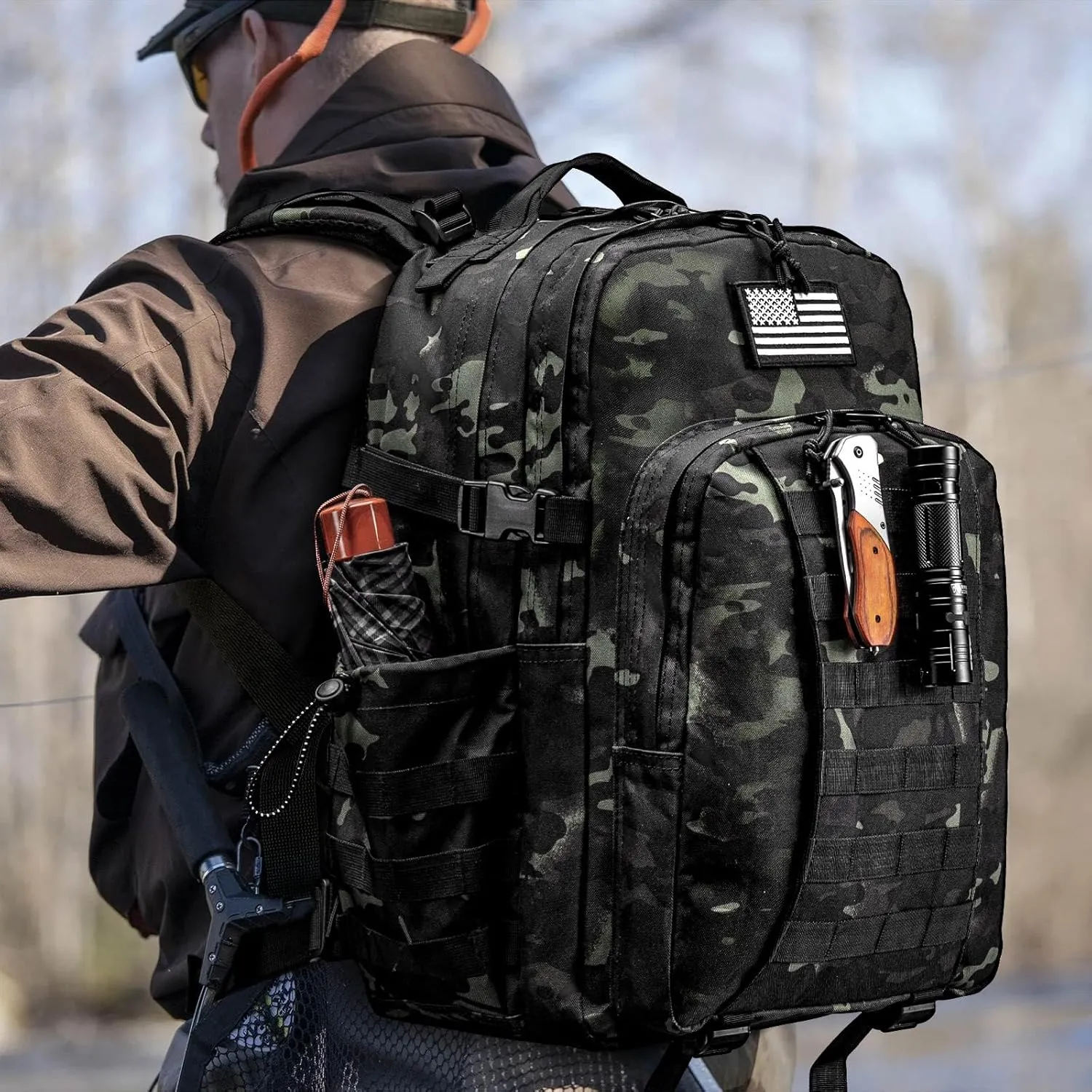 CVLIFE Tactical Backpack for Men Military Army Backpack 40L Large Molle Army Assault Pack Bug out Bag Tactical Military Survival Rucksack for Hiking, Hunting, Travel, Fishing, Camping, Black CP