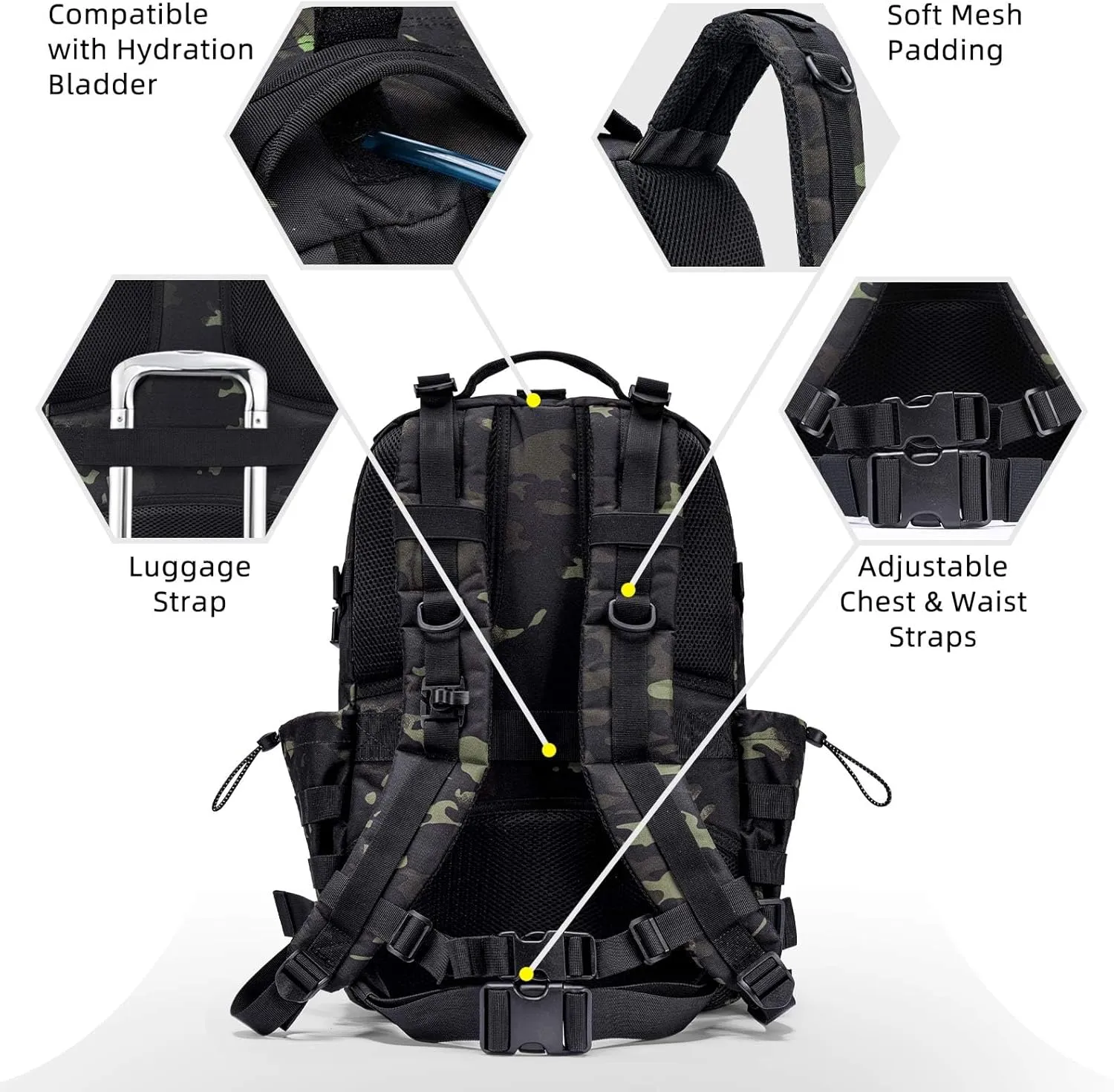 CVLIFE Tactical Backpack for Men Military Army Backpack 40L Large Molle Army Assault Pack Bug out Bag Tactical Military Survival Rucksack for Hiking, Hunting, Travel, Fishing, Camping, Black CP