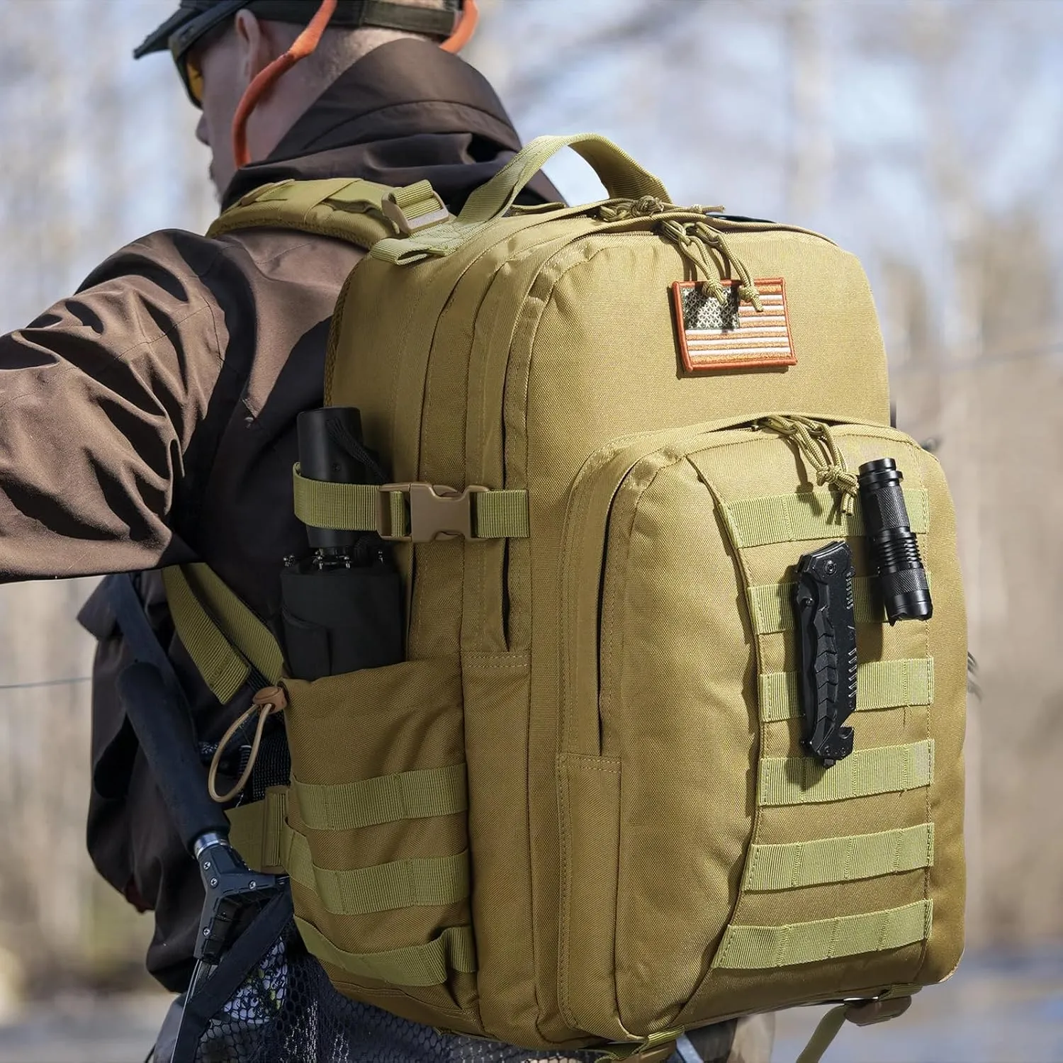 CVLIFE Tactical Backpack for Men Military Army Backpack 40L Large Molle Army Assault Pack Bug out Bag Tactical Military Survival Rucksack for Hiking, Hunting, Travel, Fishing, Camping, Tan