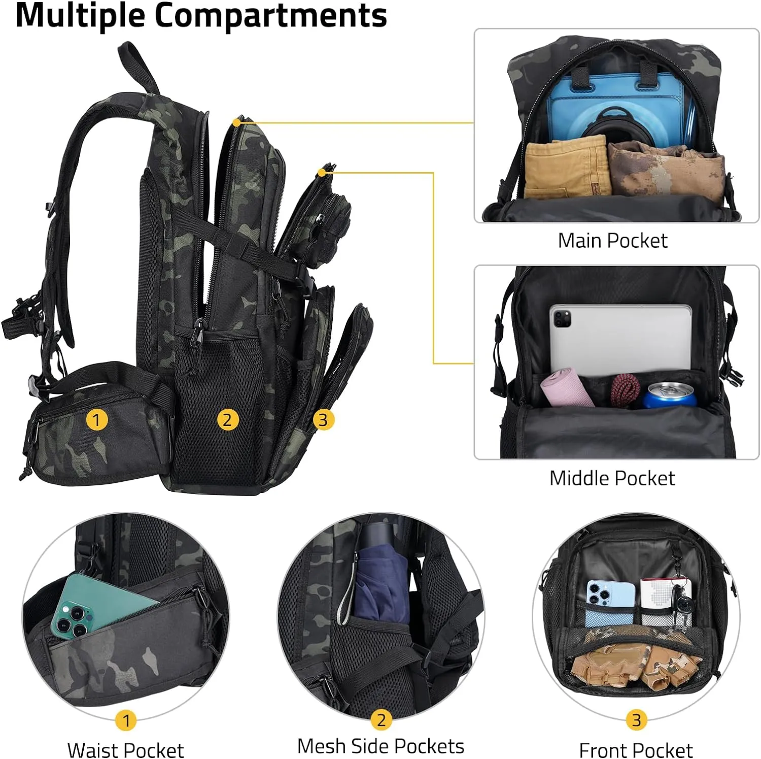 CVLIFE Tactical Hydration Pack 3L - Lightweight Water Bag With Bladder for Men Women, Heavy Duty Molle Backpack for Hiking, Cycling, Running, Hunting