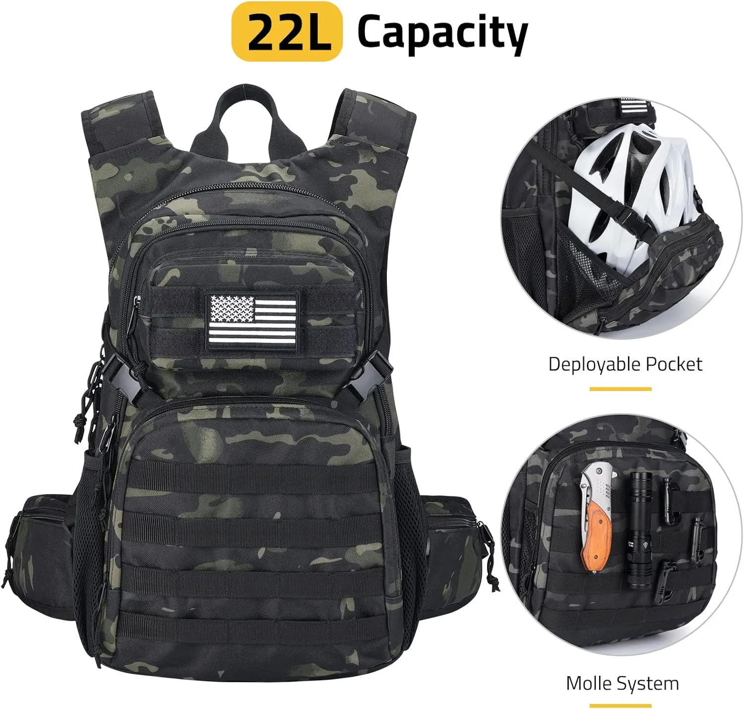 CVLIFE Tactical Hydration Pack 3L - Lightweight Water Bag With Bladder for Men Women, Heavy Duty Molle Backpack for Hiking, Cycling, Running, Hunting