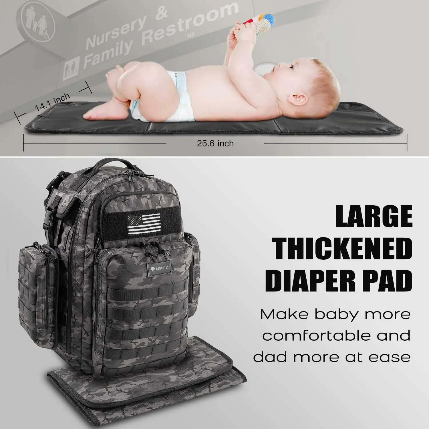 Dad Diaper Bag, Mens Diaper Bag Backpack with Diaper Changing Mat, Military Diaper Backpack with Molle Webbing, Waterproof Pouch, Baby Wipes pocket, Insulated Bottle Pockets- Black Camo
