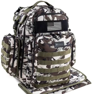 Dad Diaper Bag, Mens Diaper Bag Backpack with Diaper Changing Mat, Military Diaper Backpack with Molle Webbing, Waterproof Pouch, Baby Wipes pocket, Insulated Bottle Pockets- Camo