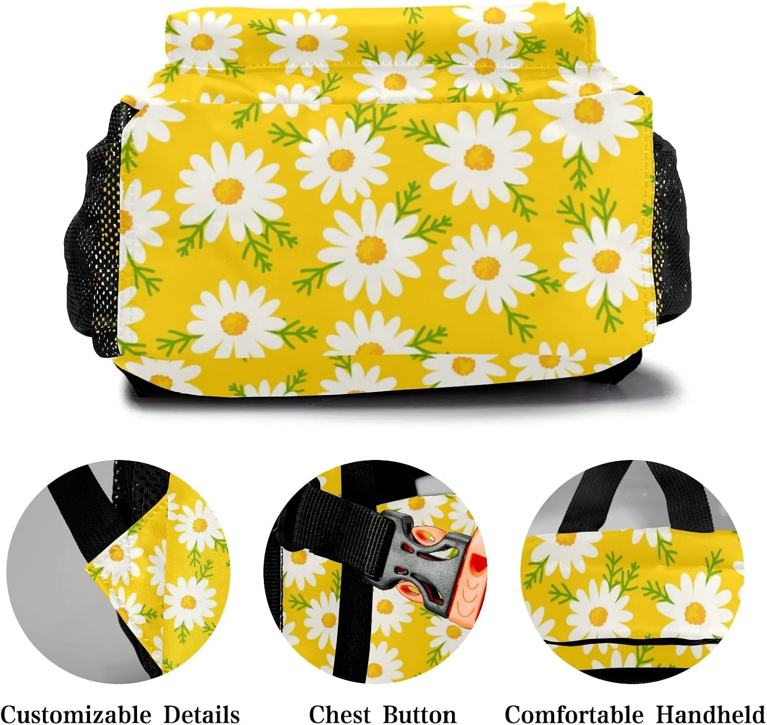 Daisy Flowers Yellow Personalized School Backpack Kids Bookbag Daypack for Teen Boys Girls Travel Backpack Bag 12.2''(L) x 5.9''(W) x 16.5''(H), Design 2, CBR1070