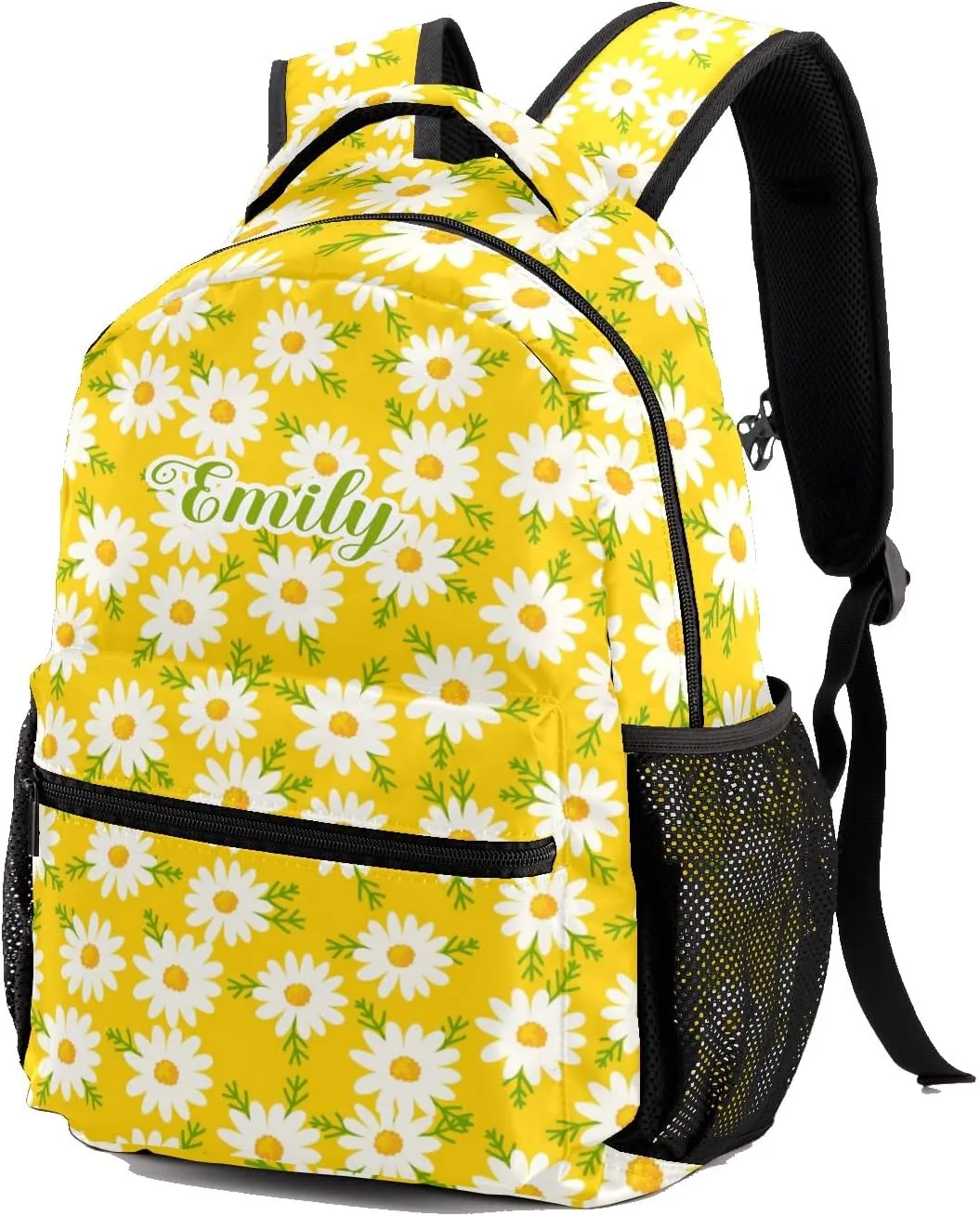 Daisy Flowers Yellow Personalized School Backpack Kids Bookbag Daypack for Teen Boys Girls Travel Backpack Bag 12.2''(L) x 5.9''(W) x 16.5''(H), Design 2, CBR1070