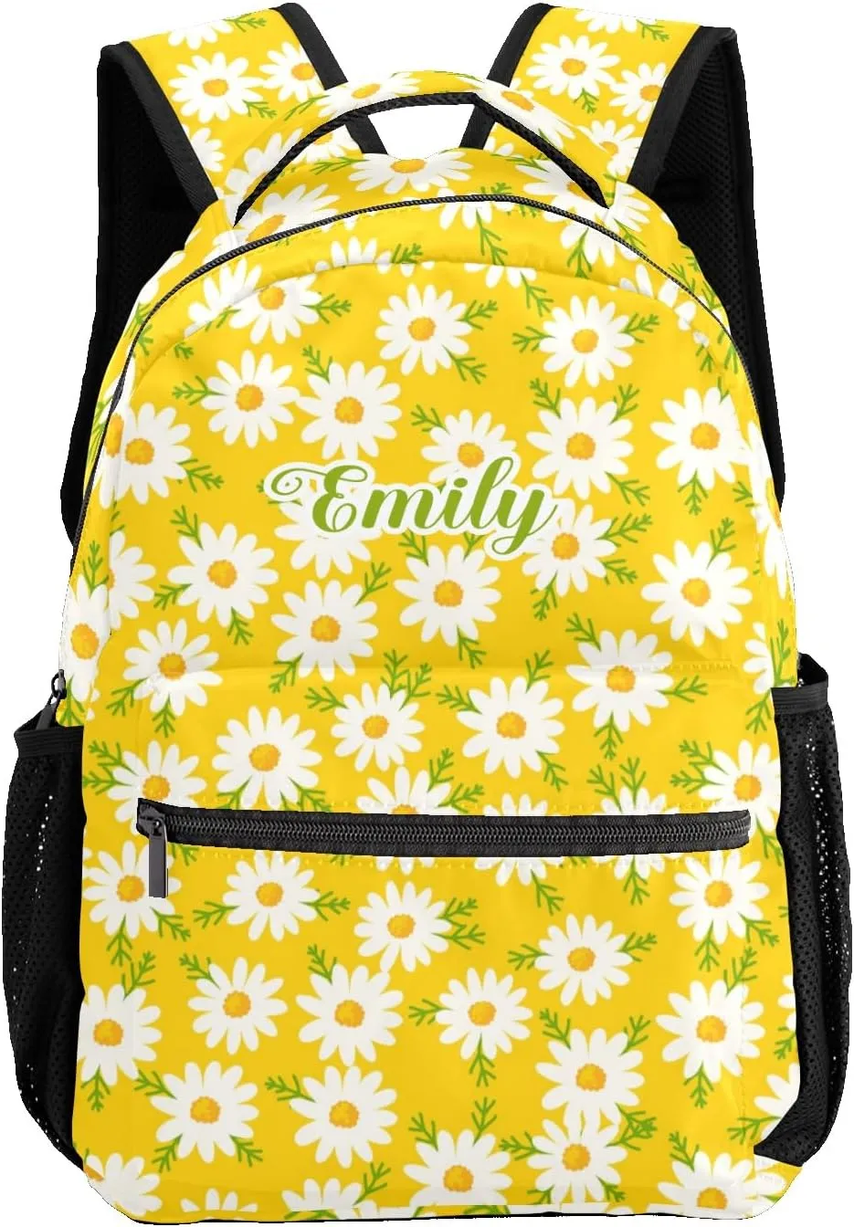 Daisy Flowers Yellow Personalized School Backpack Kids Bookbag Daypack for Teen Boys Girls Travel Backpack Bag 12.2''(L) x 5.9''(W) x 16.5''(H), Design 2, CBR1070