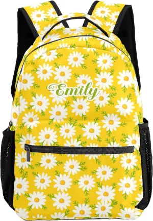 Daisy Flowers Yellow Personalized School Backpack Kids Bookbag Daypack for Teen Boys Girls Travel Backpack Bag 12.2''(L) x 5.9''(W) x 16.5''(H), Design 2, CBR1070