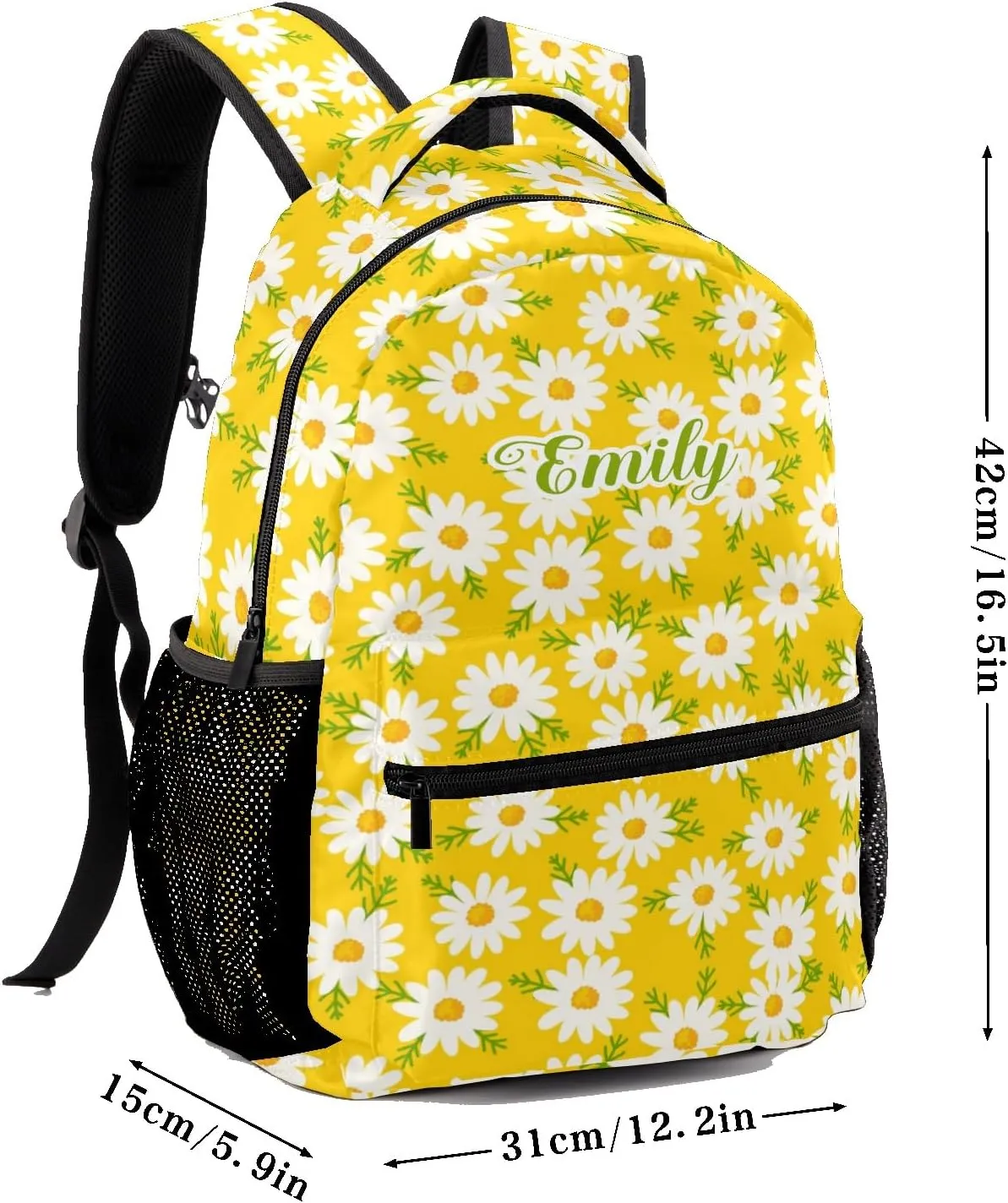 Daisy Flowers Yellow Personalized School Backpack Kids Bookbag Daypack for Teen Boys Girls Travel Backpack Bag 12.2''(L) x 5.9''(W) x 16.5''(H), Design 2, CBR1070