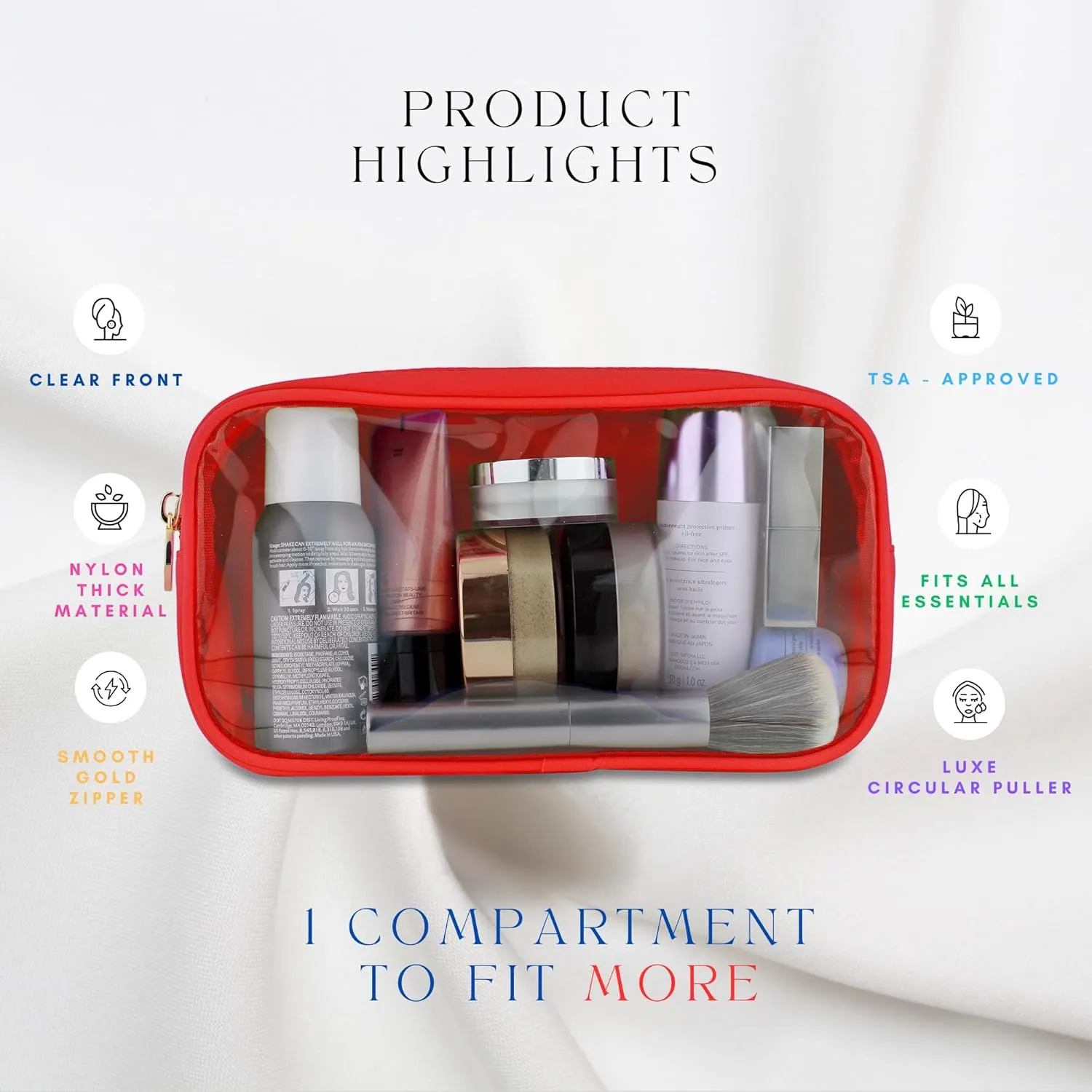DANCOUR Small Clear Makeup Bag – Mini Pouch for Purse, Red Cosmetic Travel Case, Compact Clear Cosmetic Bag, Mini Pouch for Purse