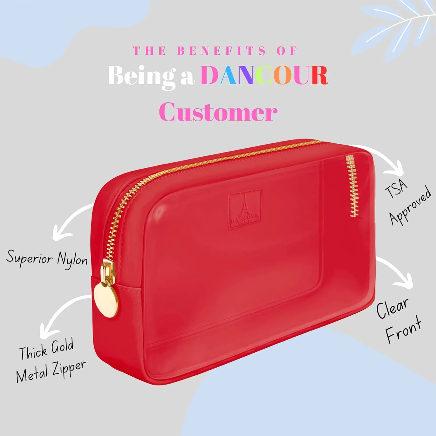 DANCOUR Small Clear Makeup Bag – Mini Pouch for Purse, Red Cosmetic Travel Case, Compact Clear Cosmetic Bag, Mini Pouch for Purse