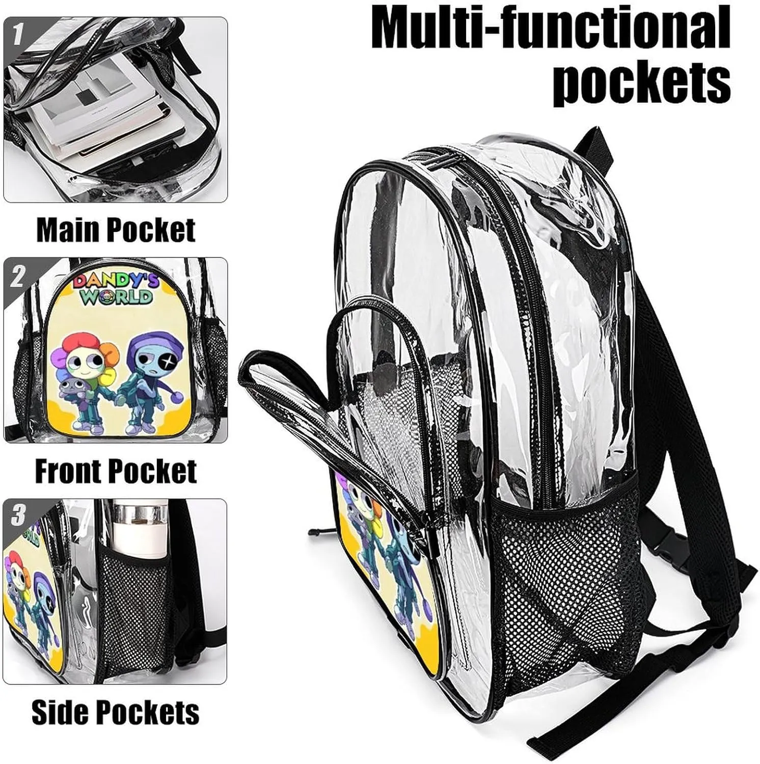 Dandys World Transparent Backpack With Front Pocket Large Capacity Laptop Backpack For Unisex