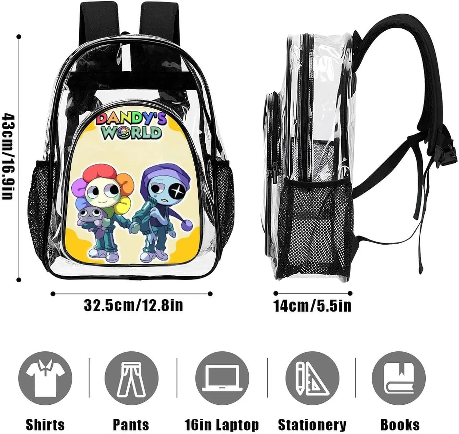 Dandys World Transparent Backpack With Front Pocket Large Capacity Laptop Backpack For Unisex