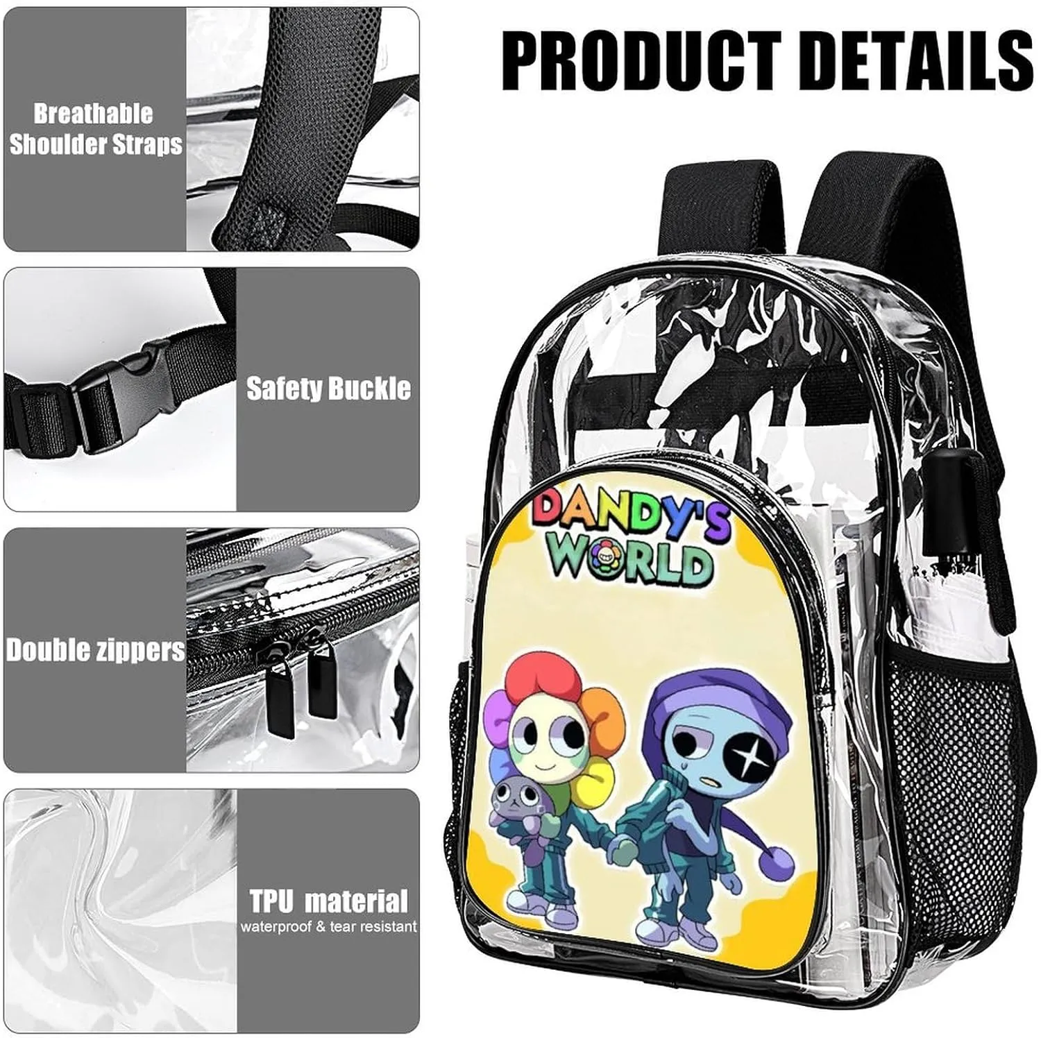 Dandys World Transparent Backpack With Front Pocket Large Capacity Laptop Backpack For Unisex
