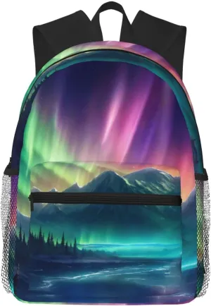 Dark Northern Lights College Backpack For Women Men,Lightweight Travel Bag Backpack With Pockets for Women Men