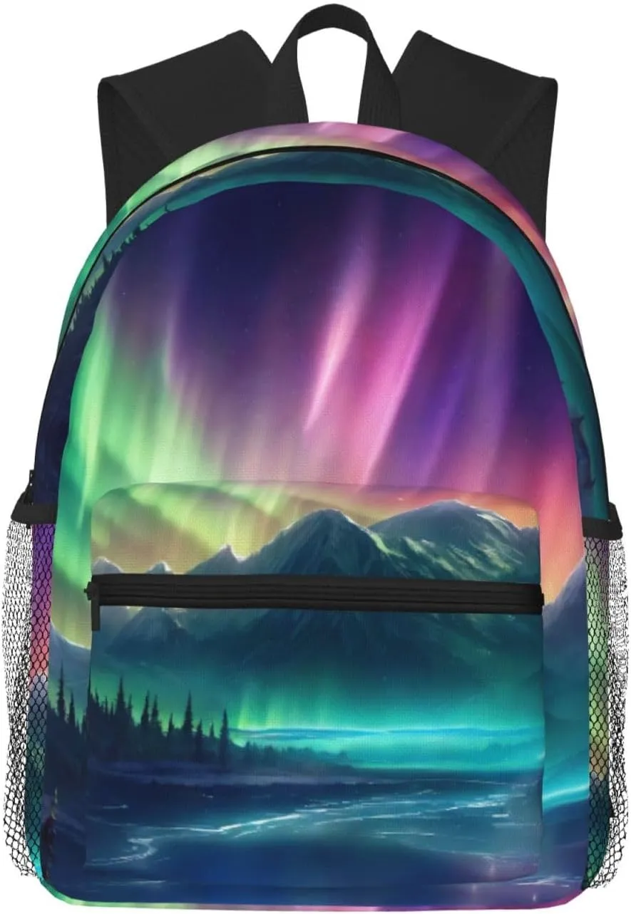Dark Northern Lights College Backpack For Women Men,Lightweight Travel Bag Backpack With Pockets for Women Men