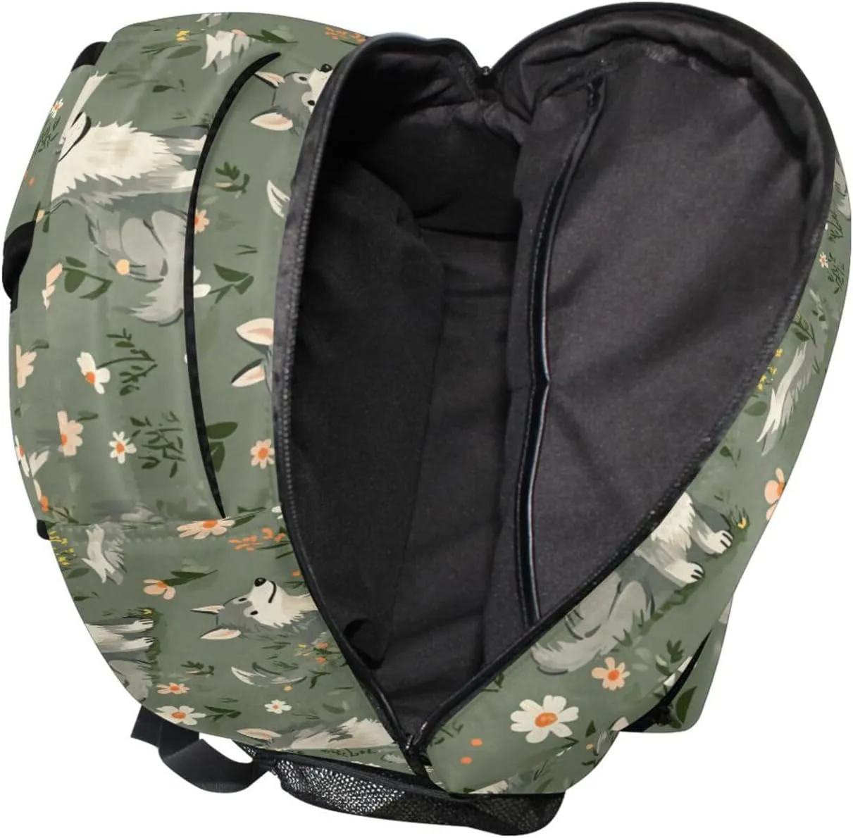Day Backpack for Unisex Adult Waterproof Personal Backpack with Chest Strap for College Work Cartoon Cute Wolf Sage Green