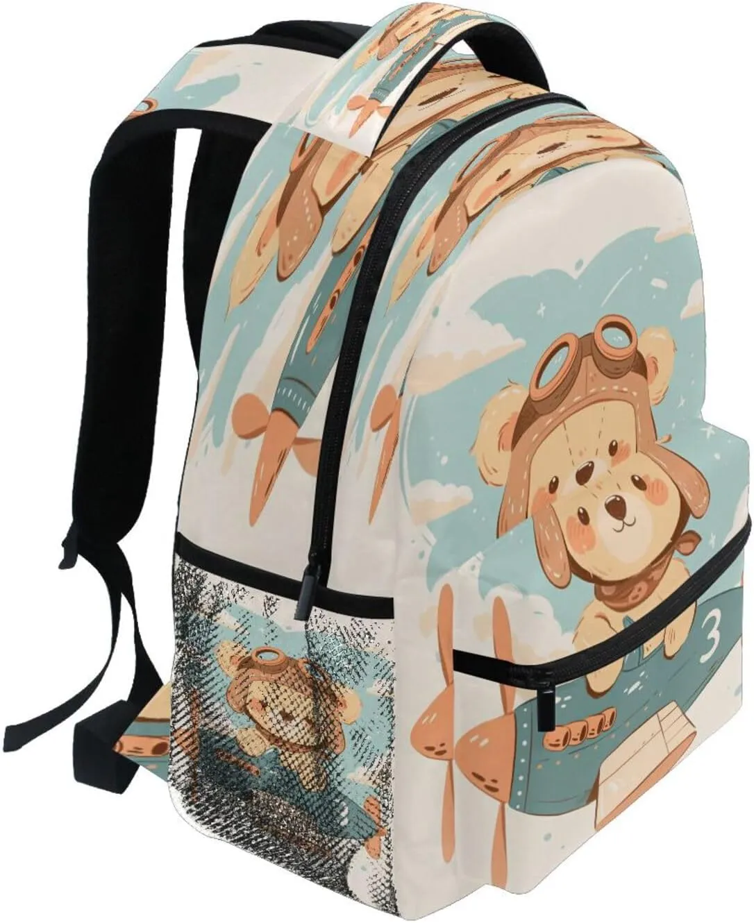 Day Backpack for Women Men Waterproof Laptop Bag with Chest Strap for Business Work College Travel Trip A Cute Teddy Bear Sitting in Window Of An Airplane