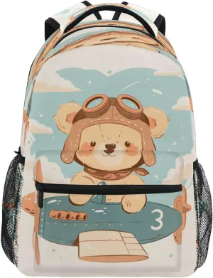Day Backpack for Women Men Waterproof Laptop Bag with Chest Strap for Business Work College Travel Trip A Cute Teddy Bear Sitting in Window Of An Airplane