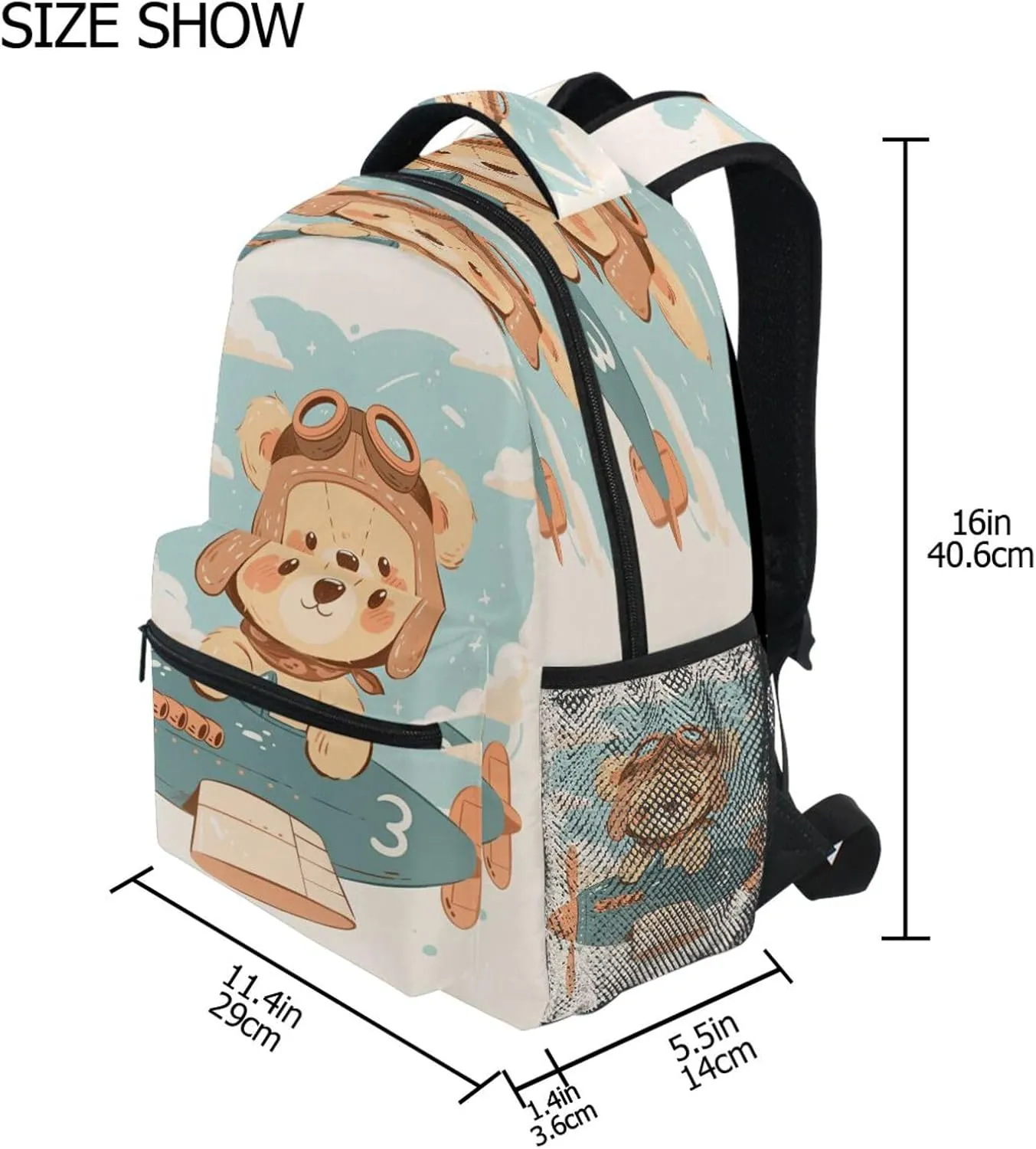 Day Backpack for Women Men Waterproof Laptop Bag with Chest Strap for Business Work College Travel Trip A Cute Teddy Bear Sitting in Window Of An Airplane