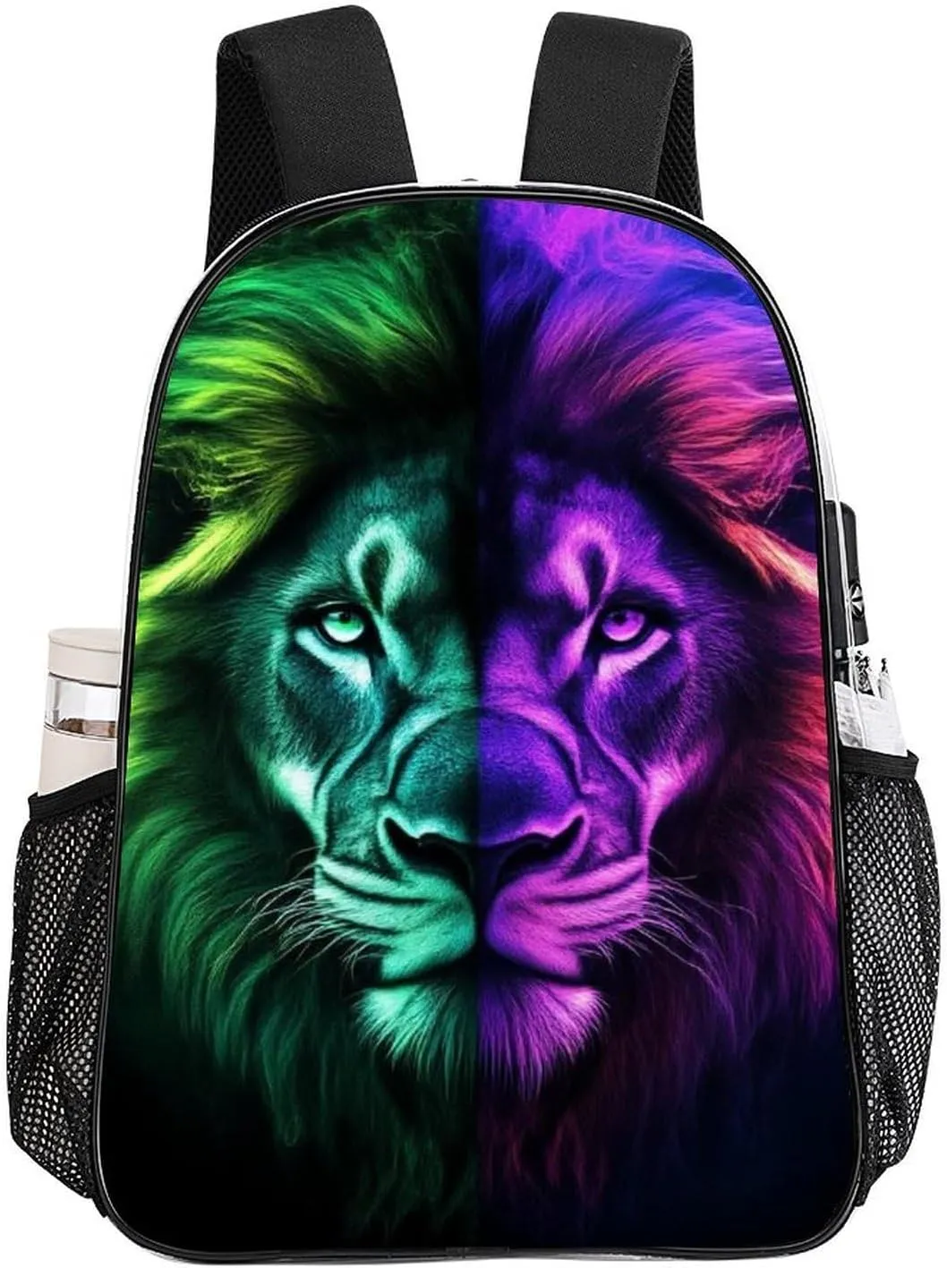 Daypack Anti-Theft Multipurpose Large Capacity Shoulder Bag - Cool Lion Green And Purple Fire Art Travel Hiking & Camping Rucksack Transparent Bag