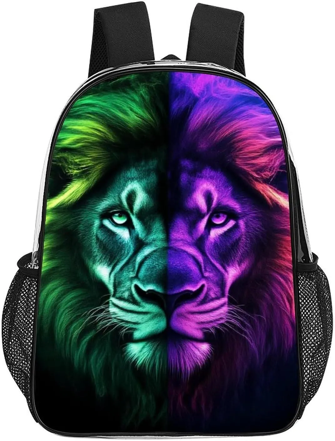 Daypack Anti-Theft Multipurpose Large Capacity Shoulder Bag - Cool Lion Green And Purple Fire Art Travel Hiking & Camping Rucksack Transparent Bag