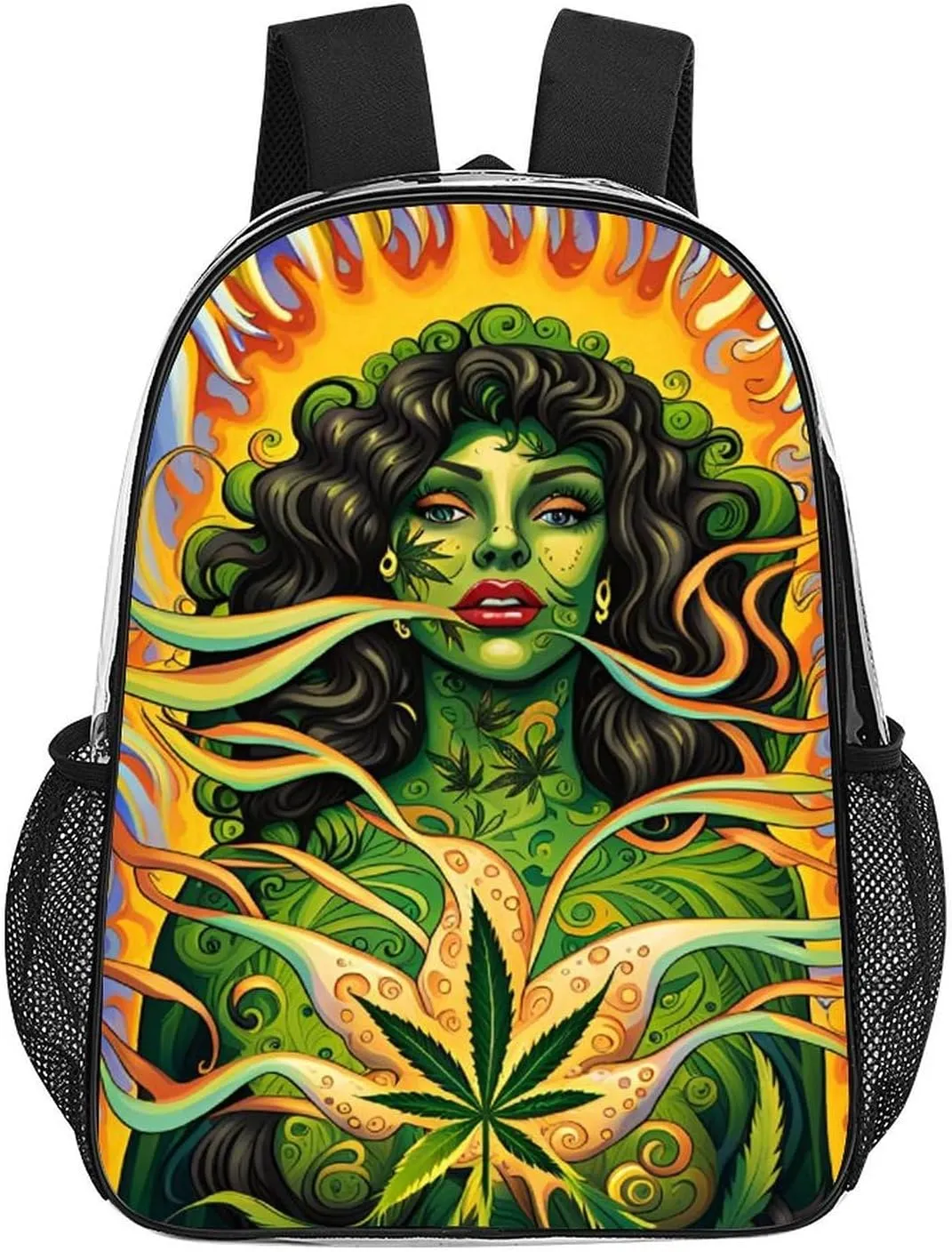 Daypack Backpack Anti-Theft Multipurpose Big Capacity Bookbag - African Woman Marijuanaweed Leaf Green Art Business Computer Bag Transparent Bag