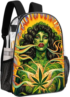 Daypack Backpack Anti-Theft Multipurpose Big Capacity Bookbag - African Woman Marijuanaweed Leaf Green Art Business Computer Bag Transparent Bag