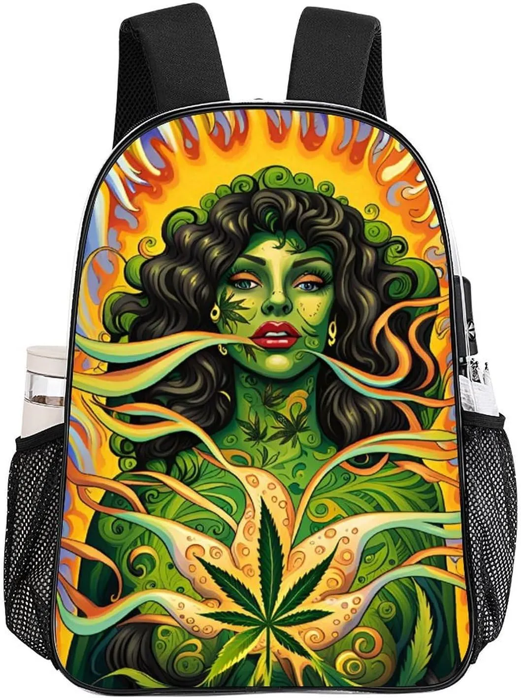 Daypack Backpack Anti-Theft Multipurpose Big Capacity Bookbag - African Woman Marijuanaweed Leaf Green Art Business Computer Bag Transparent Bag