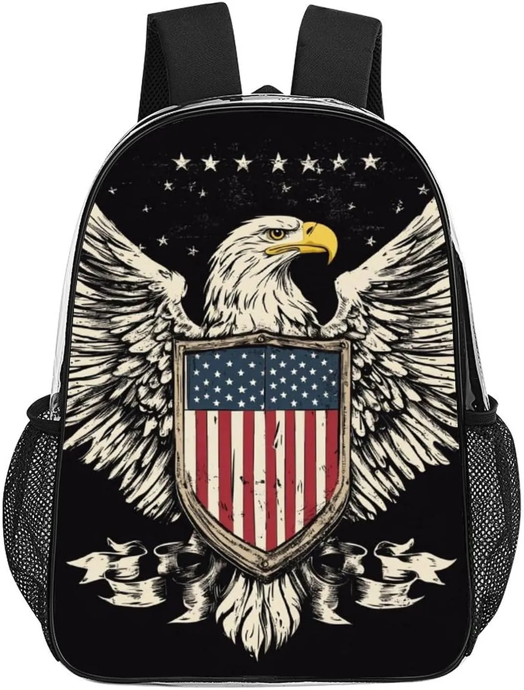 Daypack Bookbag Multipurpose Anti-Theft Big Capacity Carry On Bag - American Flag Usa Cool Bald Eagle Pattern Travel Hiking & Camping Rucksack Transparent Bag