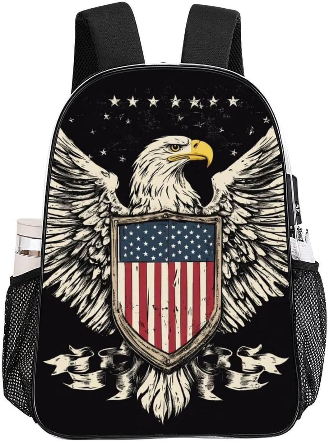 Daypack Bookbag Multipurpose Anti-Theft Big Capacity Carry On Bag - American Flag Usa Cool Bald Eagle Pattern Travel Hiking & Camping Rucksack Transparent Bag