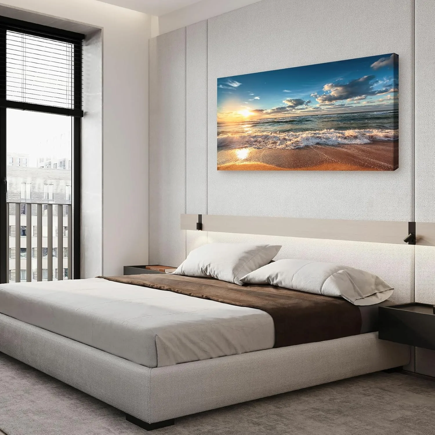 DBLAKI DB3562 Beach Wall Art Canvas Wall Art Beach Sunset Ocean Nature Pictures Beautiful Cloudscape Over The Sea, Sunrise Shot Photography Canvas Print Framed Ready to Hang for Home Decor