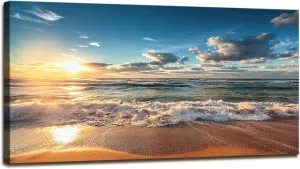 DBLAKI DB3562 Beach Wall Art Canvas Wall Art Beach Sunset Ocean Nature Pictures Beautiful Cloudscape Over The Sea, Sunrise Shot Photography Canvas Print Framed Ready to Hang for Home Decor
