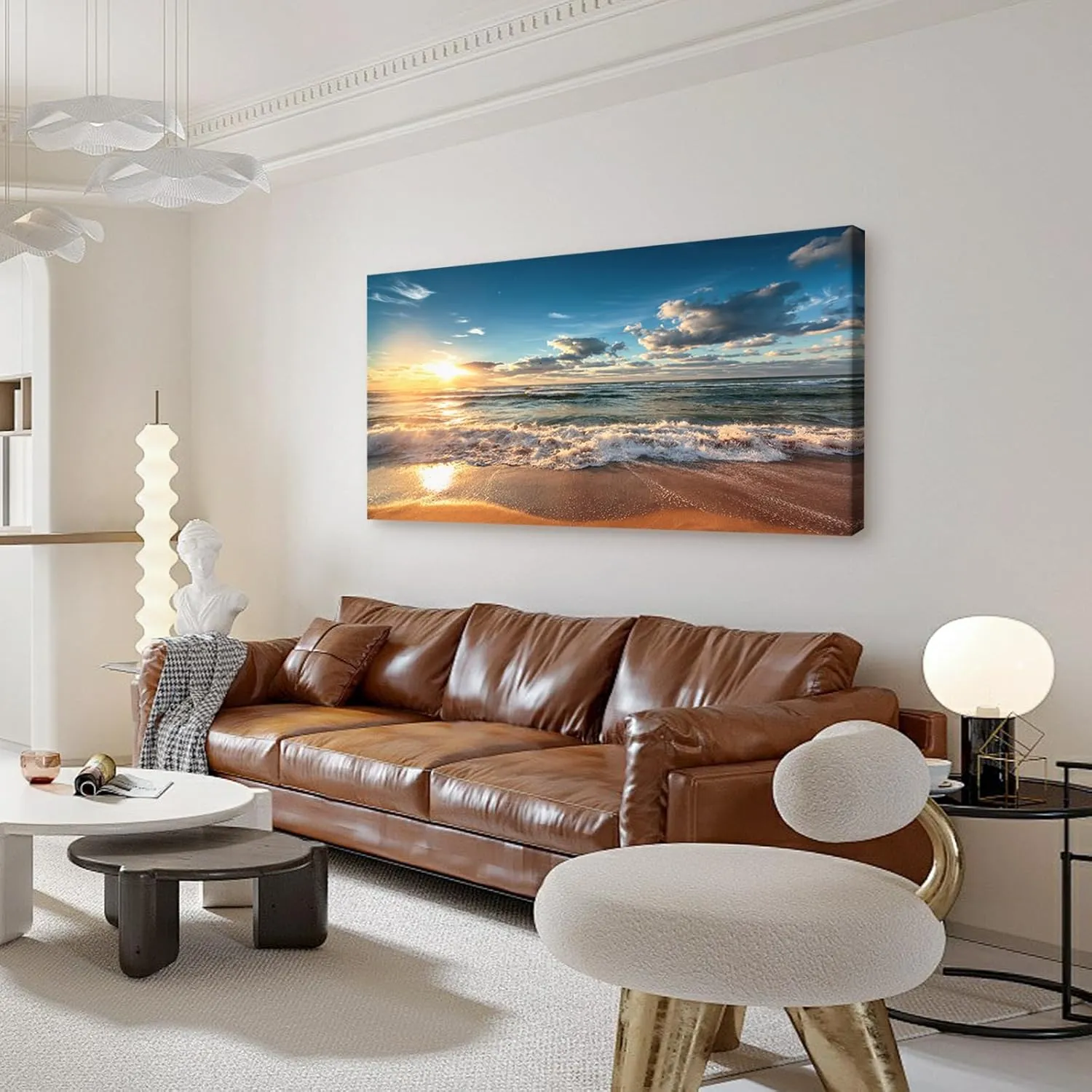 DBLAKI DB3562 Beach Wall Art Canvas Wall Art Beach Sunset Ocean Nature Pictures Beautiful Cloudscape Over The Sea, Sunrise Shot Photography Canvas Print Framed Ready to Hang for Home Decor