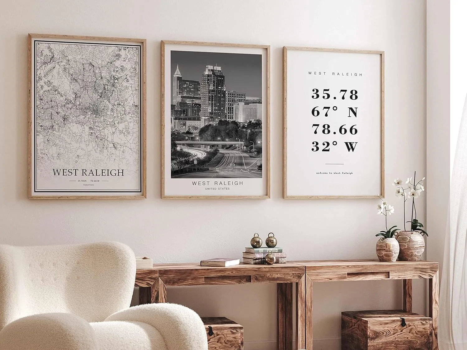 Dear Mapper West Raleigh United States View Abstract Road Modern Map Art Minimalist Painting Black and White Canvas Line Art Print Poster Art Line Paintings Home Decor (Set of 3 Unframed) (16x24inch)