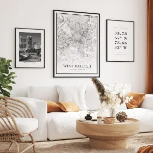 Dear Mapper West Raleigh United States View Abstract Road Modern Map Art Minimalist Painting Black and White Canvas Line Art Print Poster Art Line Paintings Home Decor (Set of 3 Unframed) (16x24inch)