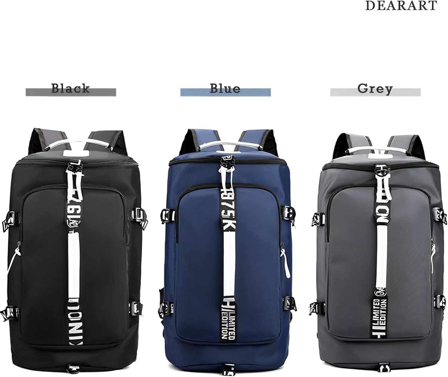 DEARART Blue Backpack Duffel Bags Waterproof with Shoes Compartment, Four Fashion Carried Ways for Travel Sport Gym, 45L