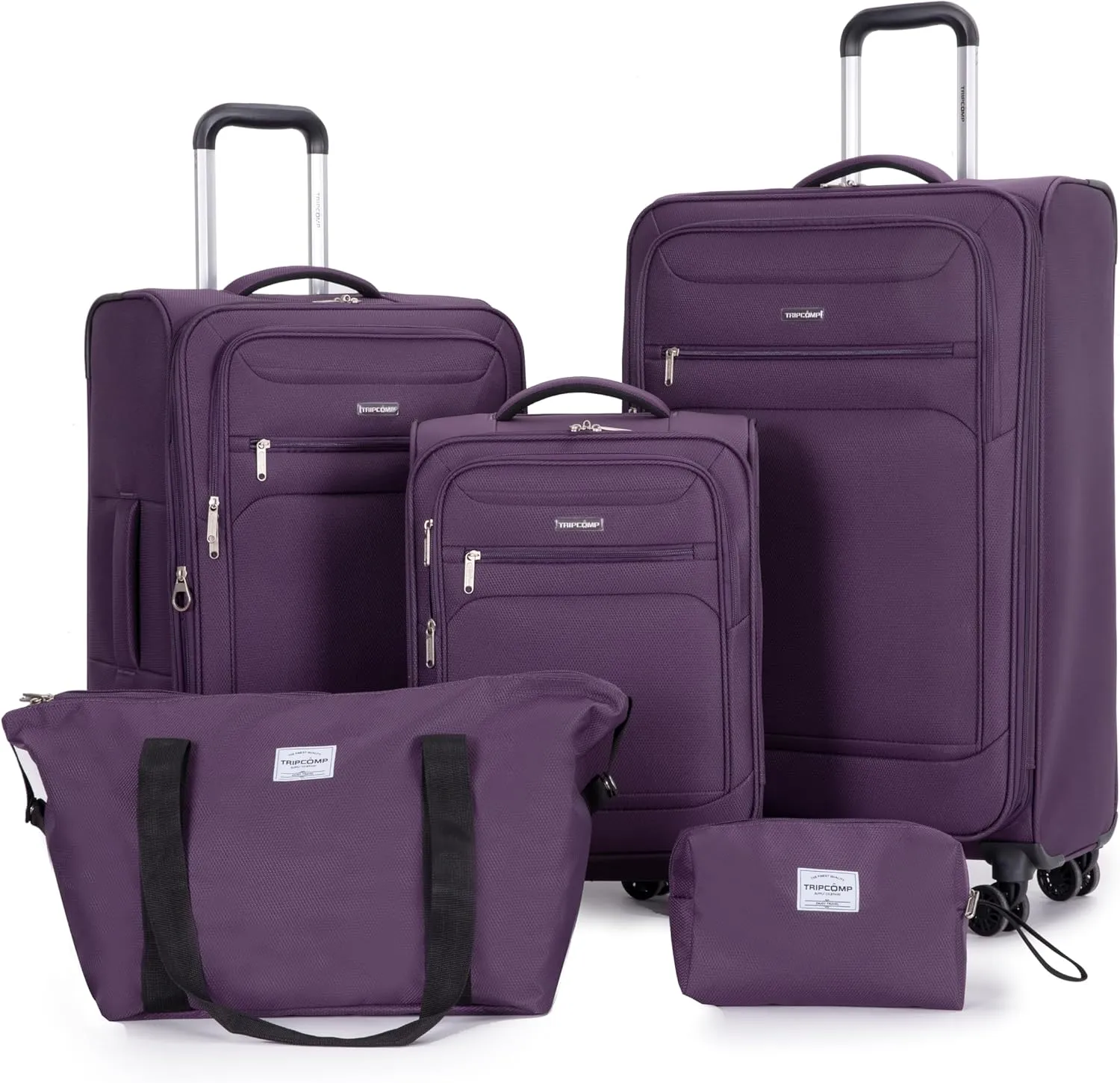DEINPPA 5-Piece Set (18/23/27/Travelbag/toiletry bag),Softshell Suitcase Spinner Wheels Terylene Polyester Luggage Sets Carry On Suitcase Luggage Lightweight Durable Suitcase PURPLE