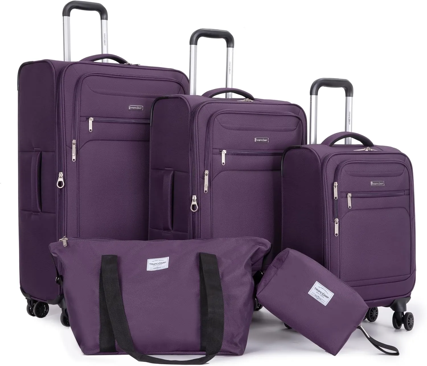 DEINPPA 5-Piece Set (18/23/27/Travelbag/toiletry bag),Softshell Suitcase Spinner Wheels Terylene Polyester Luggage Sets Carry On Suitcase Luggage Lightweight Durable Suitcase PURPLE