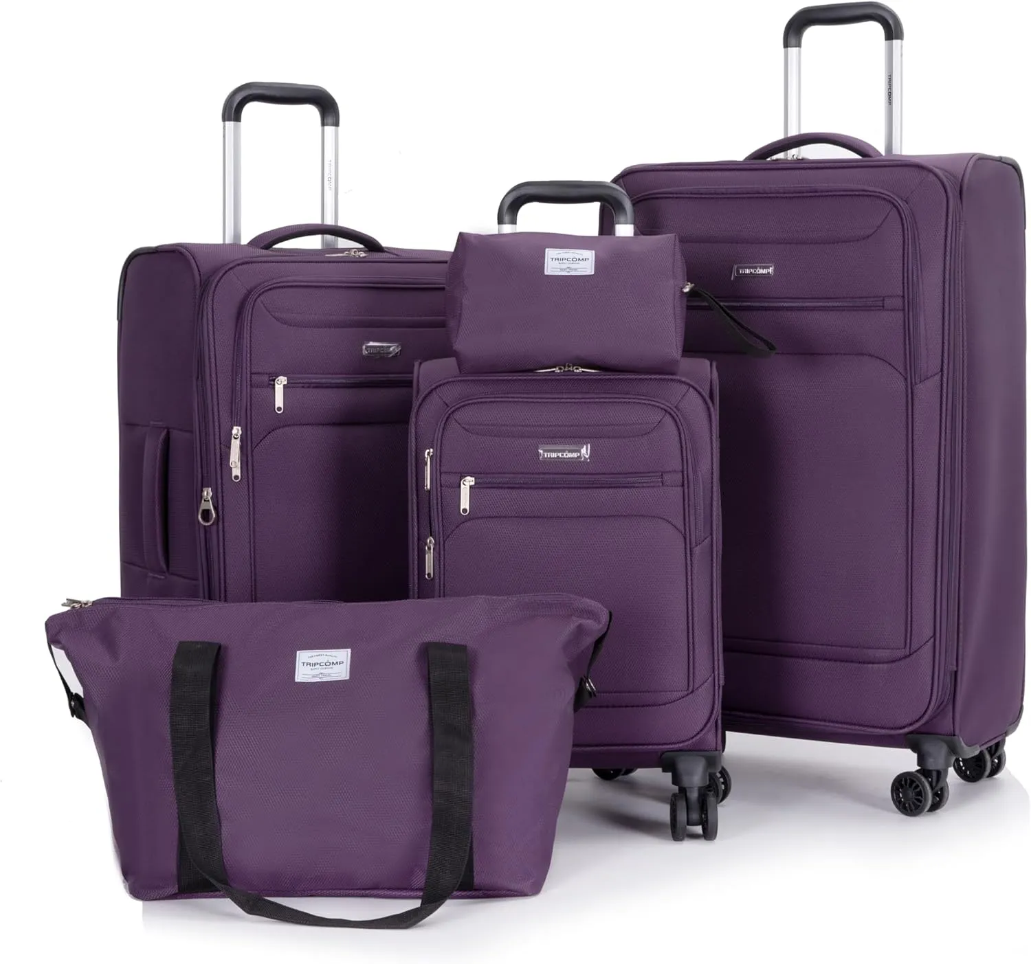 DEINPPA 5-Piece Set (18/23/27/Travelbag/toiletry bag),Softshell Suitcase Spinner Wheels Terylene Polyester Luggage Sets Carry On Suitcase Luggage Lightweight Durable Suitcase PURPLE