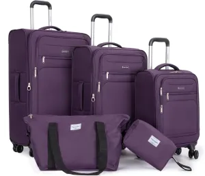 DEINPPA 5-Piece Set (18/23/27/Travelbag/toiletry bag),Softshell Suitcase Spinner Wheels Terylene Polyester Luggage Sets Carry On Suitcase Luggage Lightweight Durable Suitcase PURPLE