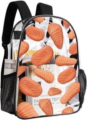 Delicious Sashimi Heavy Duty Clear Backpack for Women Men Large Capacity Transparent See Through Bag for Concert Stadium Events with Waterproof PVC