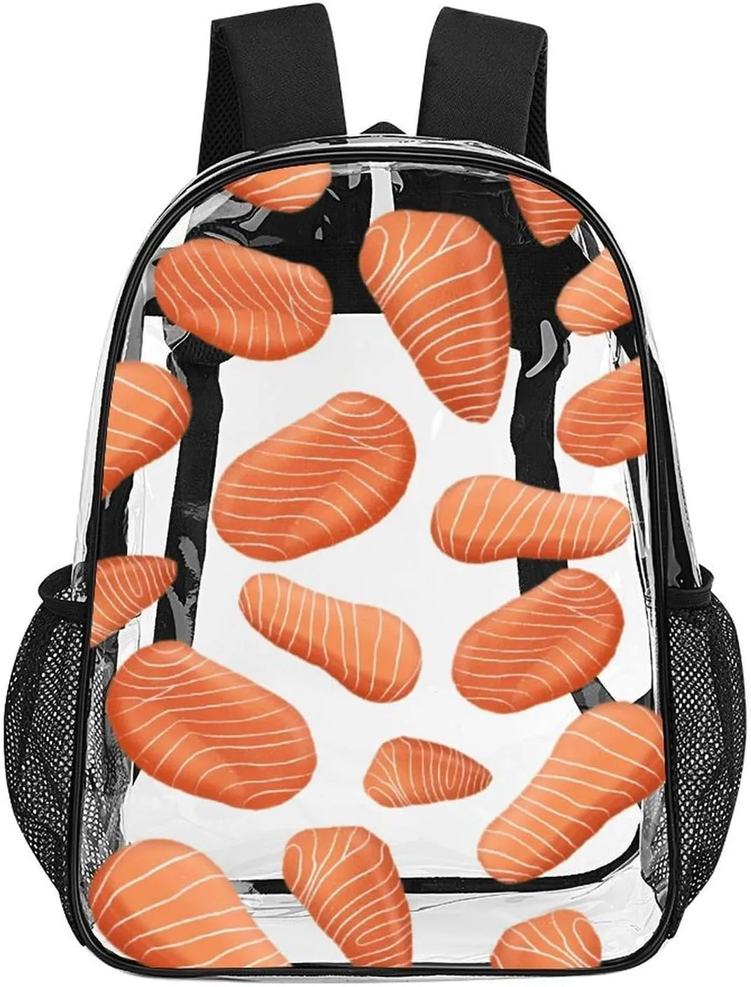 Delicious Sashimi Heavy Duty Clear Backpack for Women Men Large Capacity Transparent See Through Bag for Concert Stadium Events with Waterproof PVC