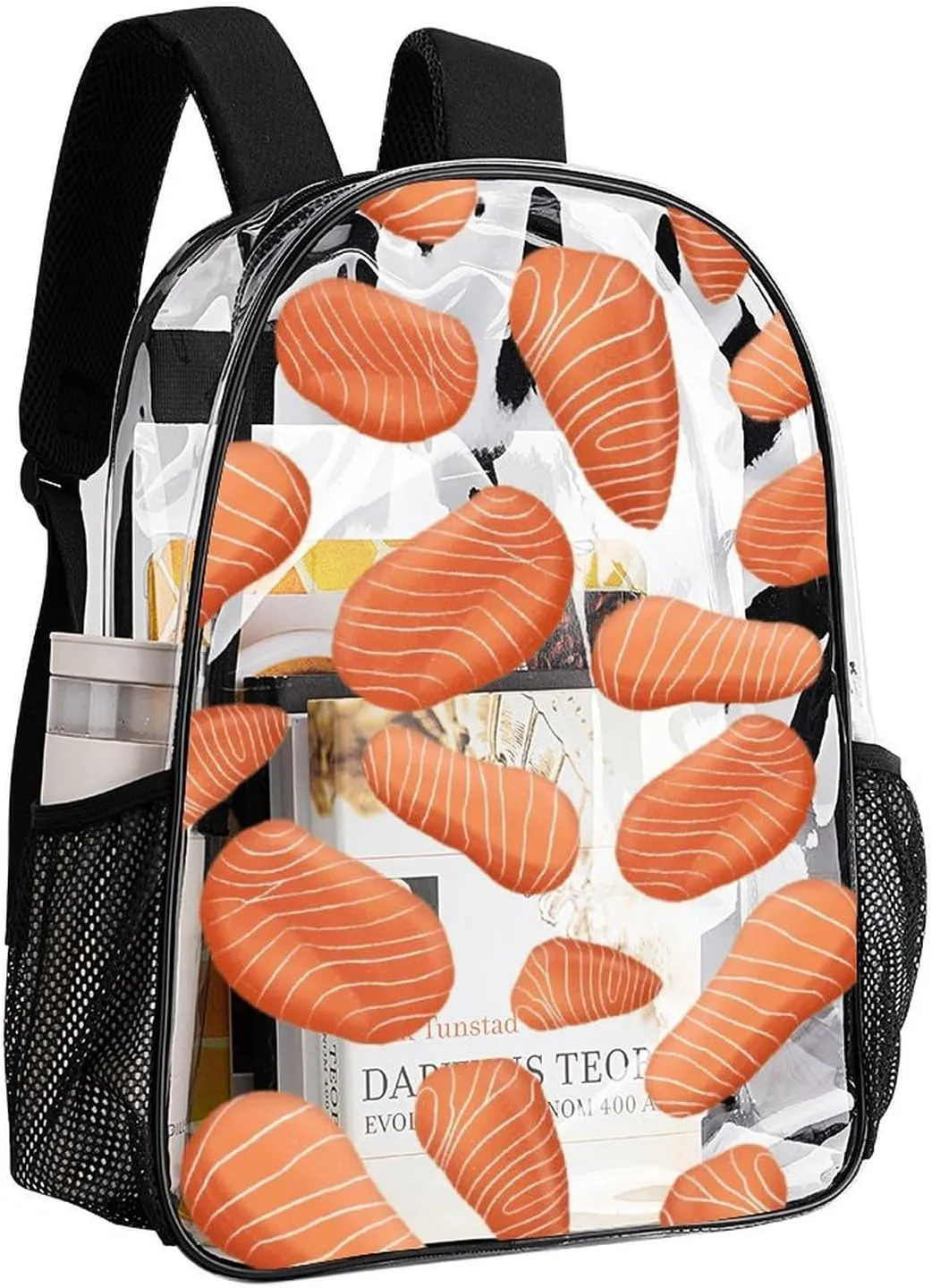 Delicious Sashimi Heavy Duty Clear Backpack for Women Men Large Capacity Transparent See Through Bag for Concert Stadium Events with Waterproof PVC