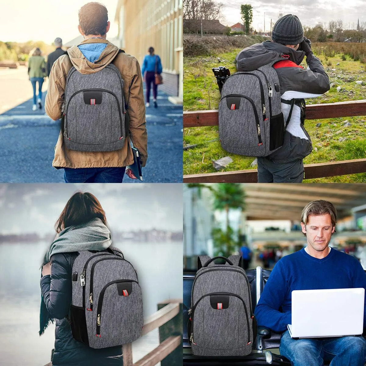 Della Gao Laptop Backpack for Men, Large Anti-Theft Business Travel Backpack with USB Charging Port, Water Resistant College School Computer Bag for Men/Women for 17 Inch Laptop and Notebook